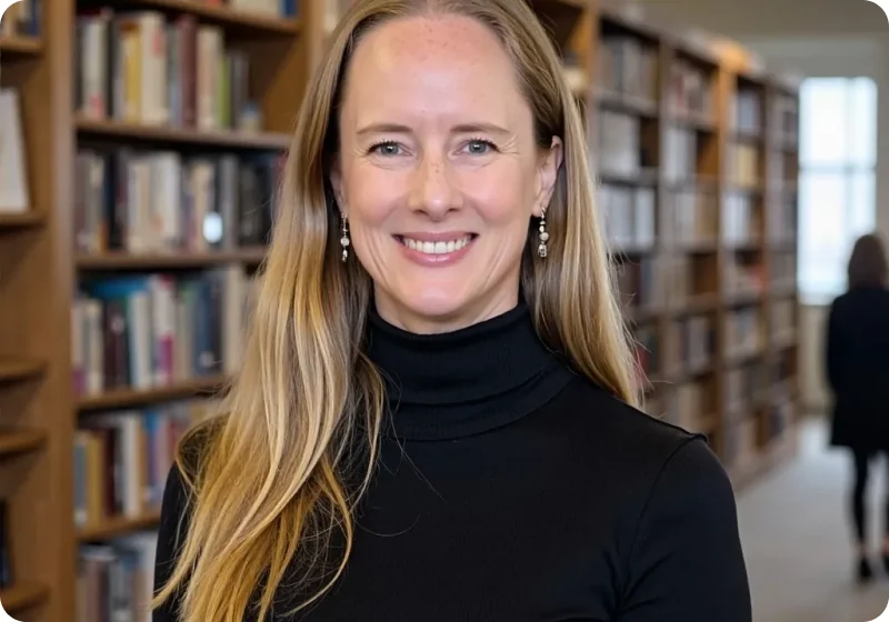 Hannah Choi, Executive Functions Coach, in a library